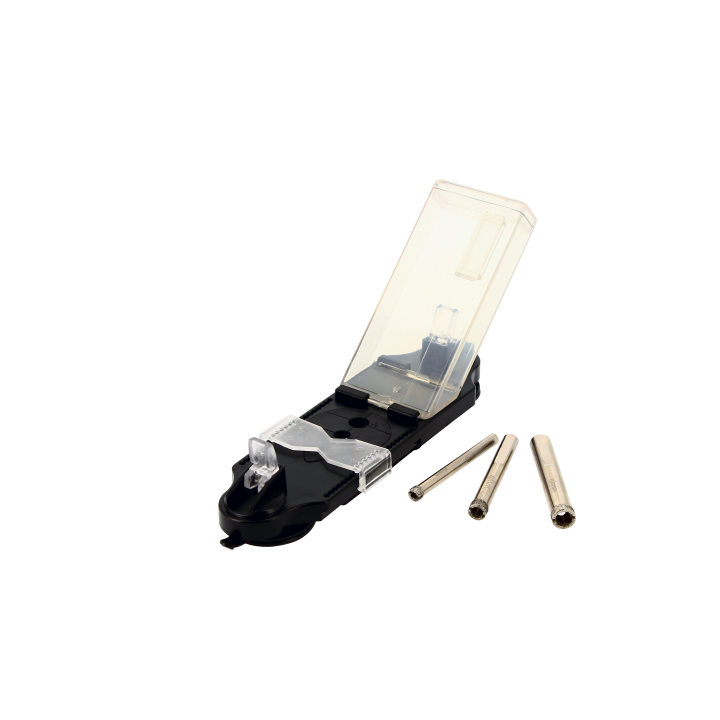 LOT DE 3 TRÉPANS DIAMANTÉS CARRELAGE + SUPPORT DE PERÇAGE